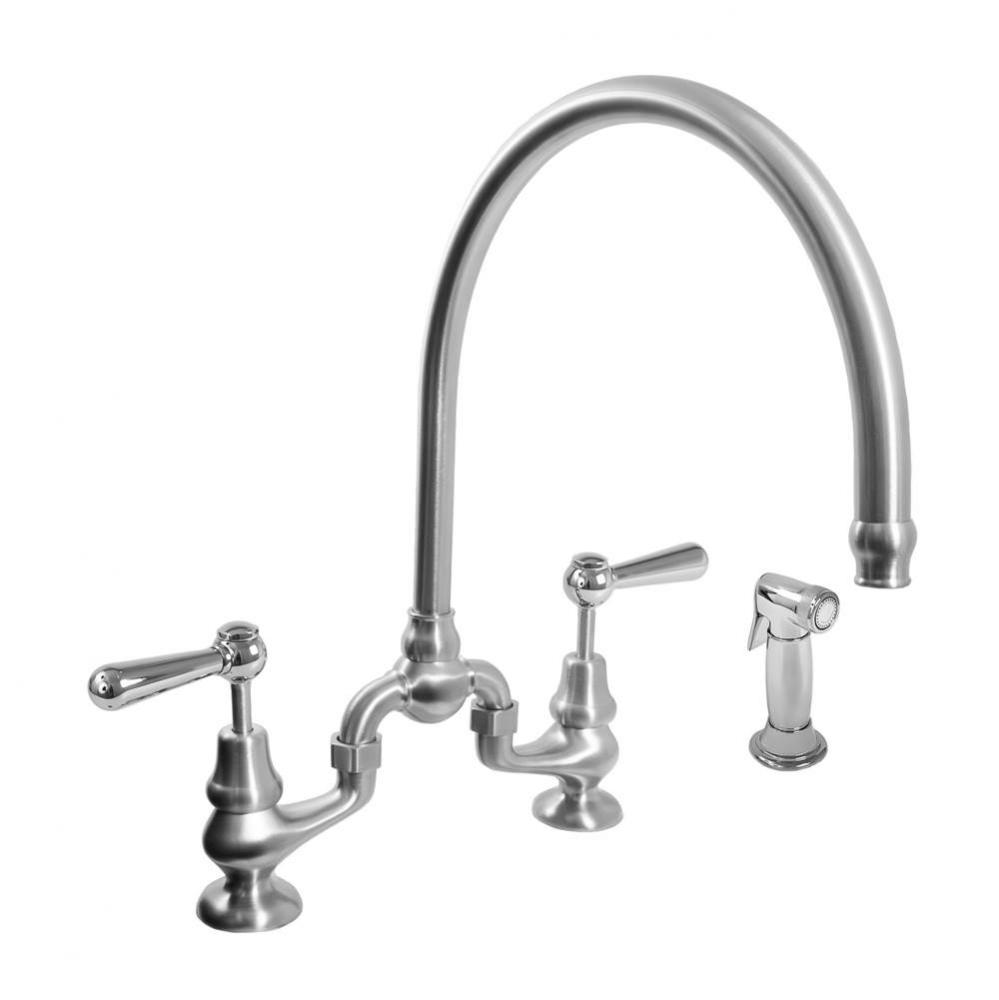 Sancerre Bridge Kitchen Faucet with High-Arc Spout, Handspray, and 484 Straight Lever in Satin Nic