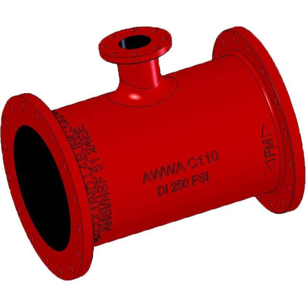 Dft1212 Pipe Tee, 12 In Flanged X 12 In Flanged X 12 In Flanged, Iron