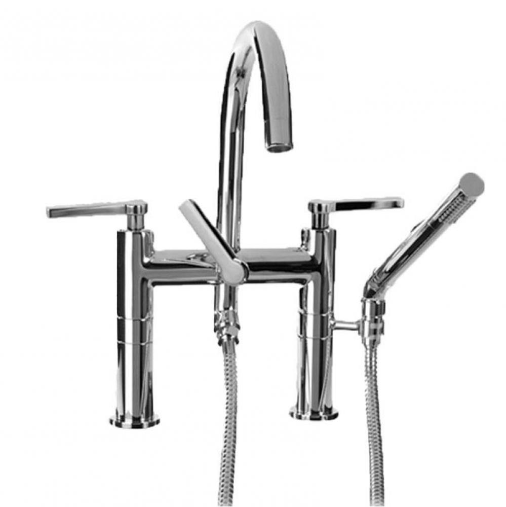 Contemporary Deckmount Tub Filler With Handshower Satin Silver .78