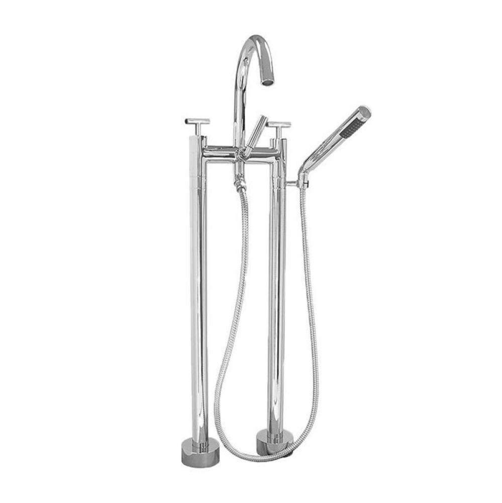 Contemporary Floormount Tub Filler W/Handshower Trim Ceres Ii Satin Silver .78