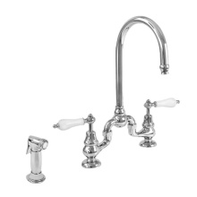 Sigma 7.57485032.40 - Sancerre Bridge Kitchen Faucet with Handspray and 485 Porcelain Lever in Polished Brass PVD
