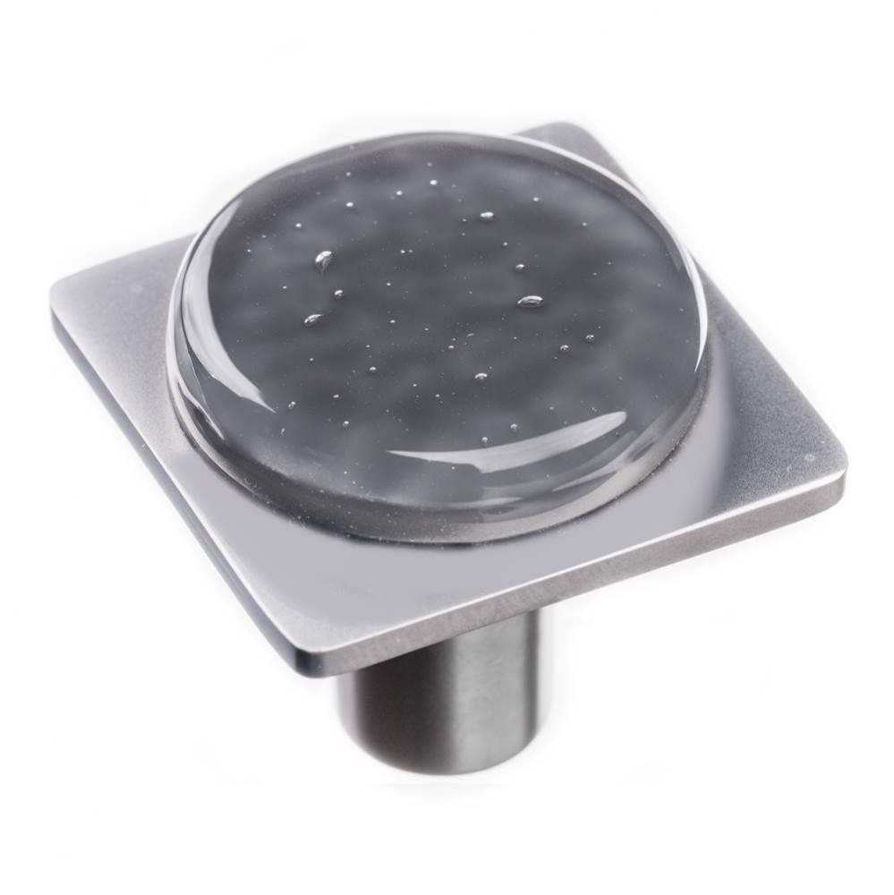 Geomtric Round Slate Grey On Square Satin Nickel Knob