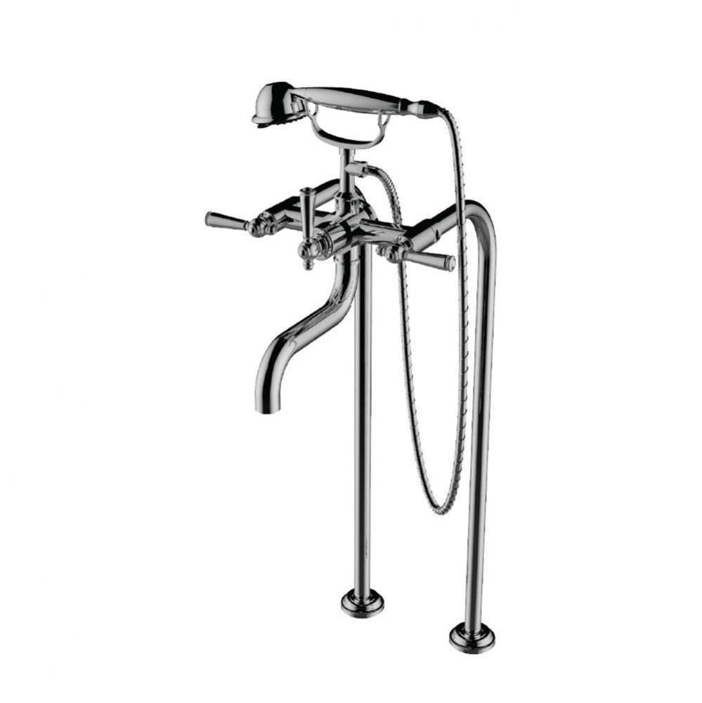 Floor Mount Tub Filler W/ Jp Handles And Multifunction Handheld Shower (Valve Included)