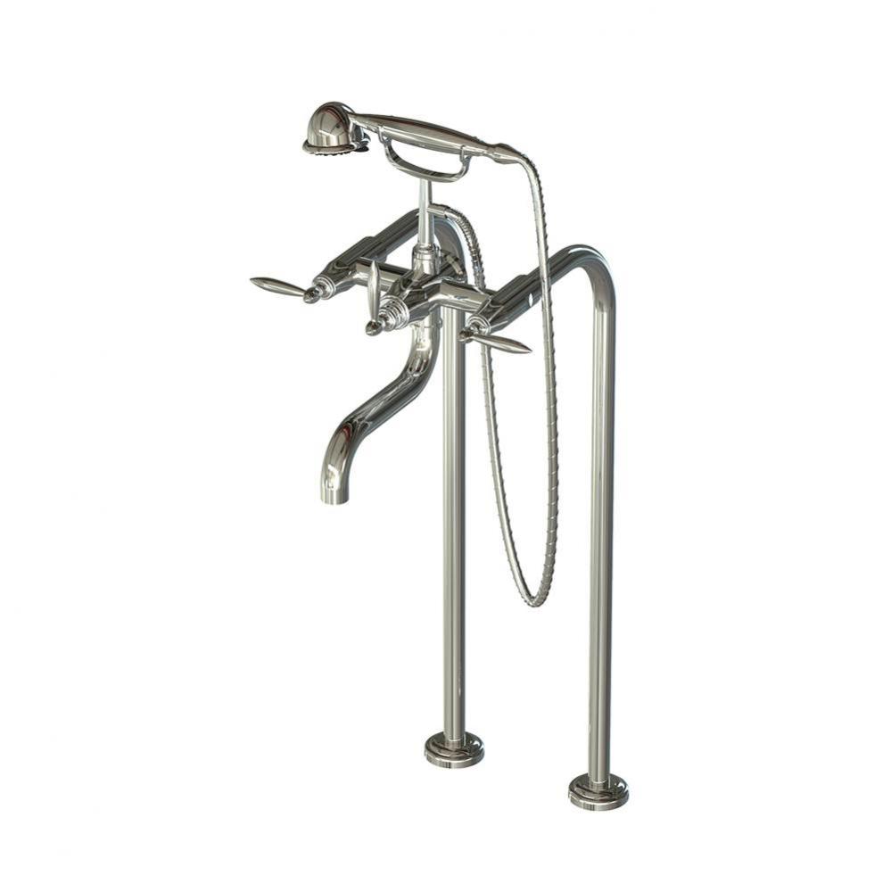 Floor Mount Tub Filler W/ La Handles And Multifunction Handheld Shower (Valve Included)