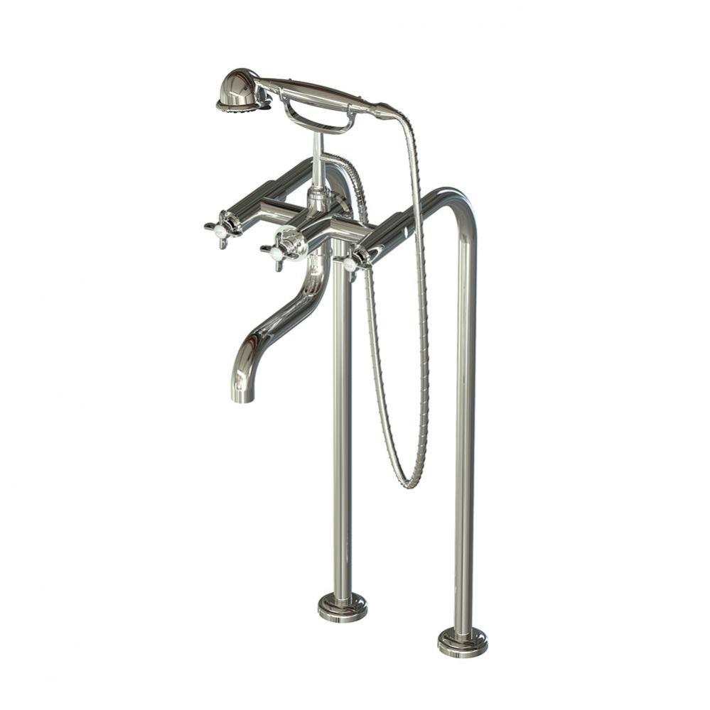 Floor Mount Tub Filler W/ Et Cross Handles And Multifunction Handheld Shower (Valve Included)