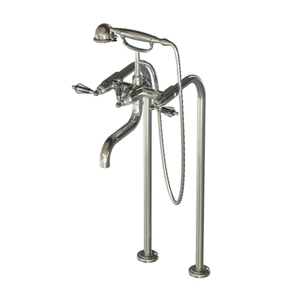 Floor Mount Tub Filler W/ Yc Handles And Multifunction Handheld Shower (Valve Included)