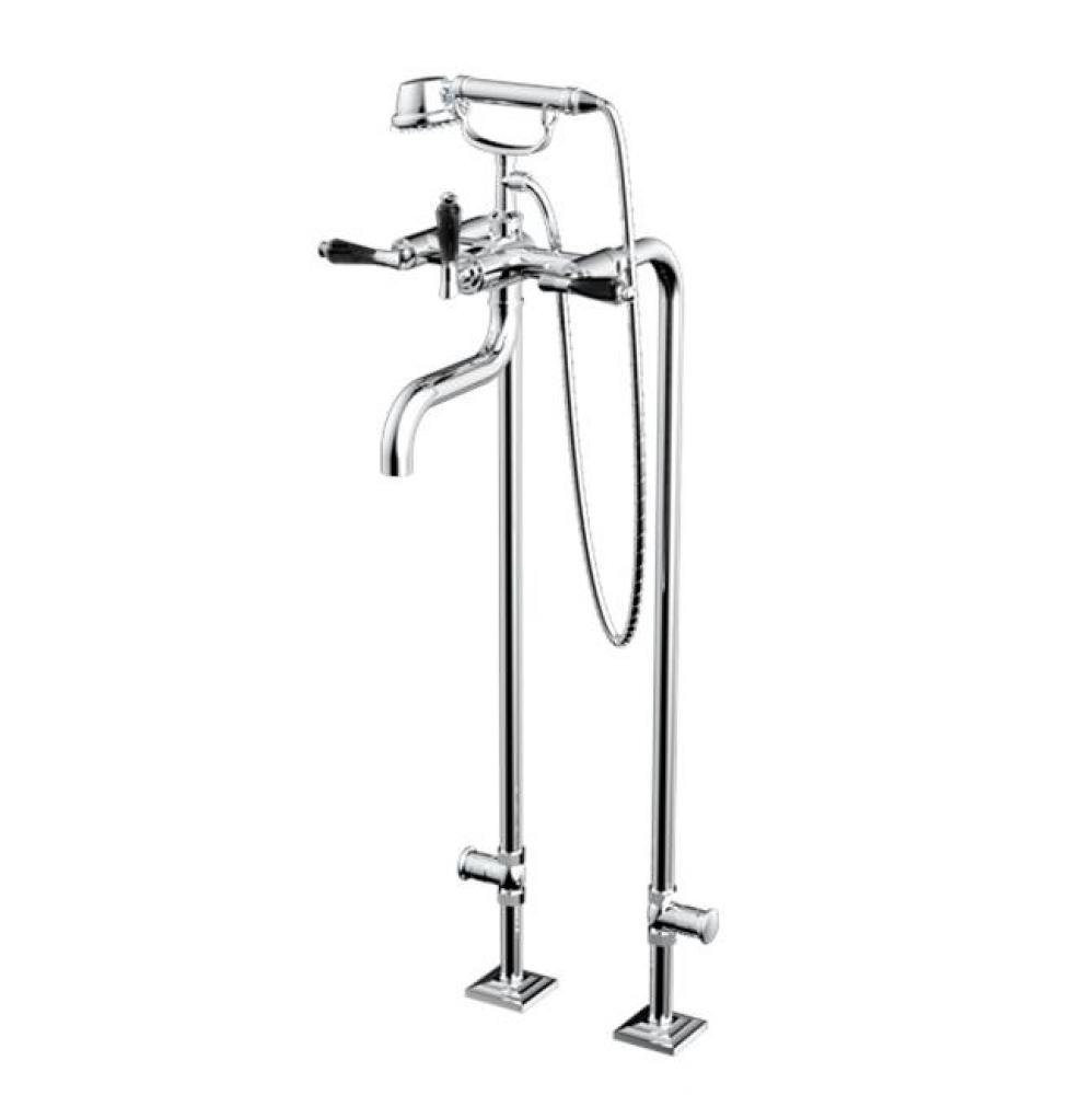 Floor Mount Tub Filler with Hand Shower and Shut-off Valves (pair)