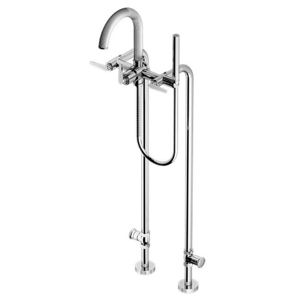 Floor Mount Tub Filler with Hand Shower and Shut-off Valves (pair)