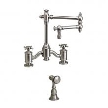 Waterstone 6150-12-1-SG - Waterstone Towson Bridge Faucet - 12'' Articulated Spout - Cross Handles w/ Side Spray