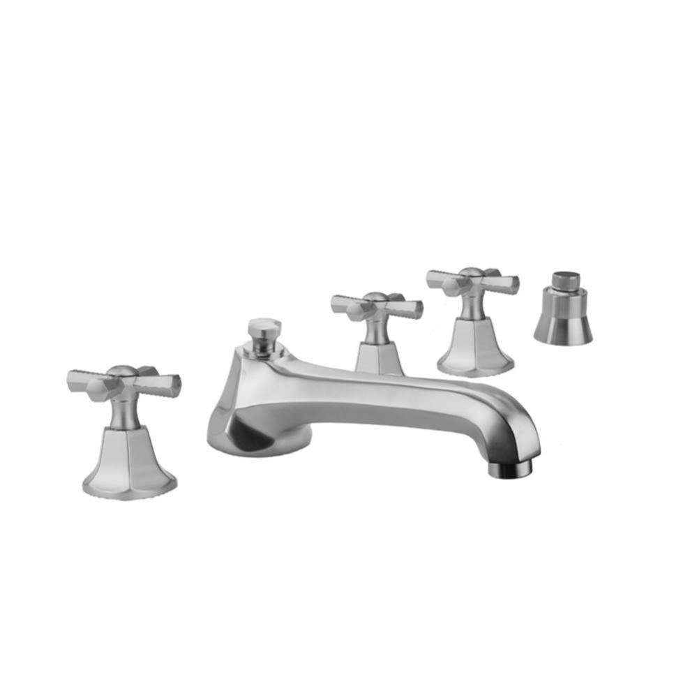 Astor Roman Tub Set with Low Spout and Hex Cross Handles and Straight Handshower Mount