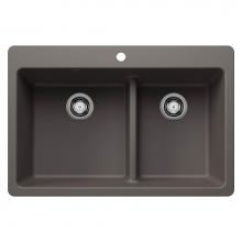 Blanco 443216 - Liven SILGRANIT 33'' 60/40 Double Bowl Dual Mount Kitchen Sink with Low Divide - Volcano