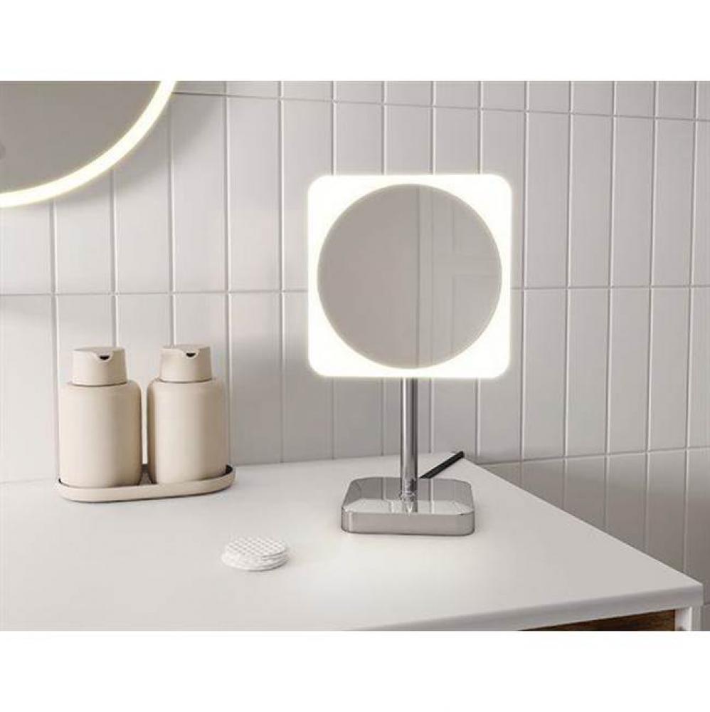 VIZO MAKEUP MIRROR/FREE STANDING/8''/SR FRAME&SQ MIRROR/CHROME