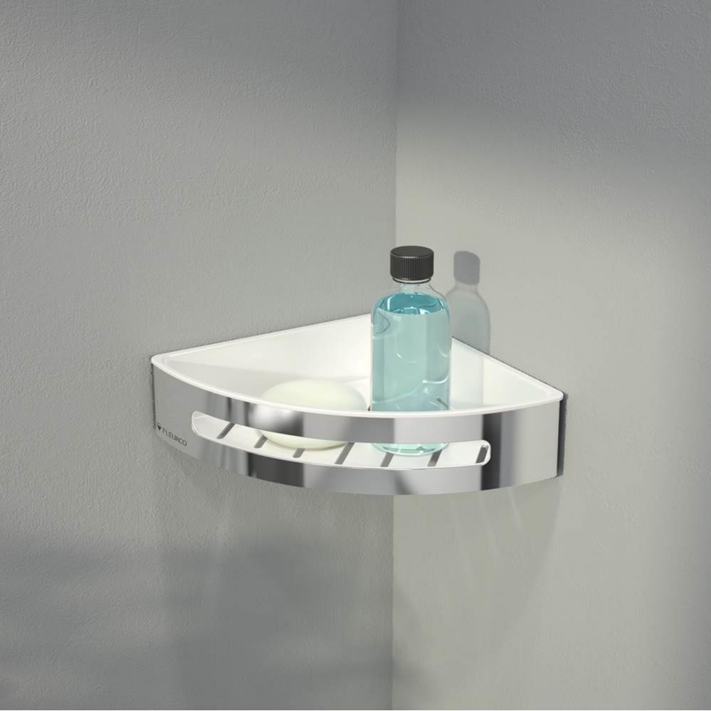 AURORA CORNER SHOWER SHELF/8x8''/WHT/CHR