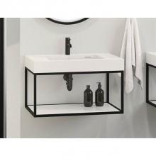 Fleurco LVSTF32-WM12-SH18 - LUNA STAK DUO VANITY WALLMOUNT BRUSHED GOLD FRAME 32'' WHITE SHELF