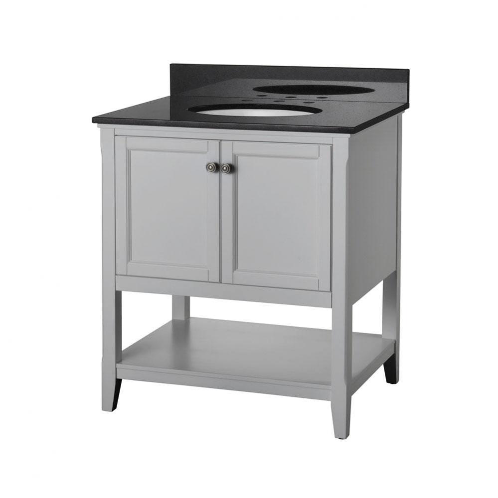 Auguste 30 inch bathroom vanity in gray with two doors and open