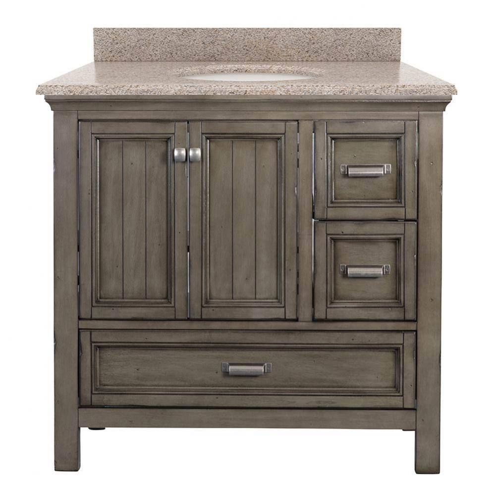 Brantley 37'' Distressed Grey Vanity with Mohave Beige Granite Top