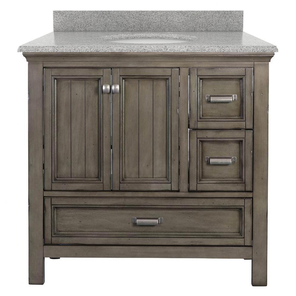 Brantley 37'' Distressed Grey Vanity with Rushmore Grey Granite Top