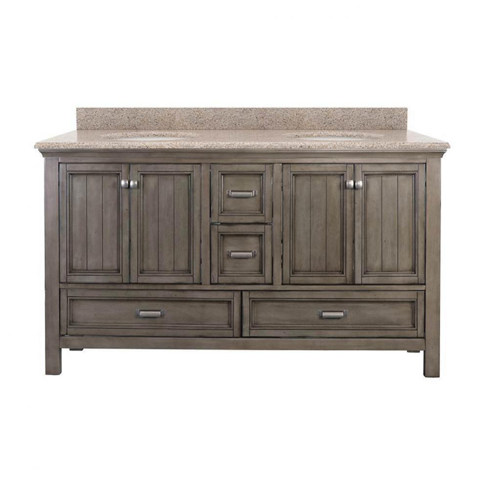 Brantley 61'' Distressed Grey Vanity with Mohave Beige Granite Top