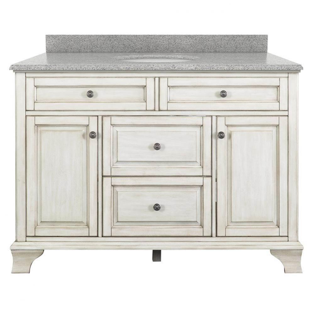 Corsicana 49'' Antique White Vanity with Rushmore Grey Granite Top