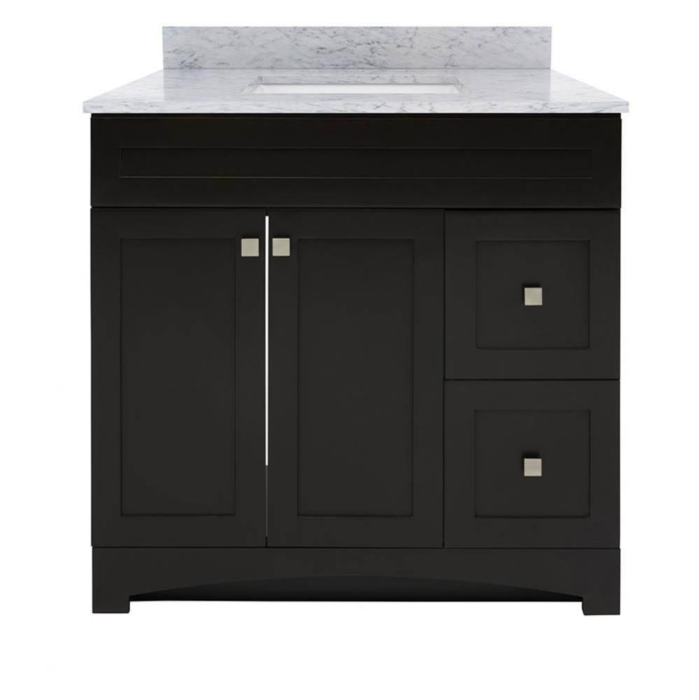 Monterrey 37'' Black Coffee Vanity with Carrara White Marble Top