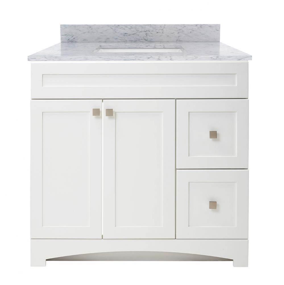 Monterrey 37'' Flat White Vanity with Carrara White Marble Top