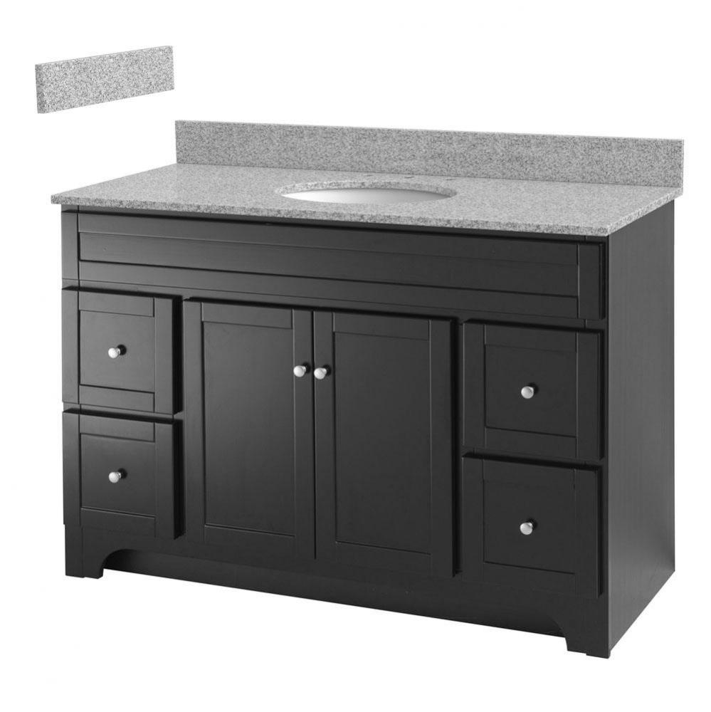 Worthington 48 inch espresso bathroom vanity with meteorite gray granite top and white vitreous