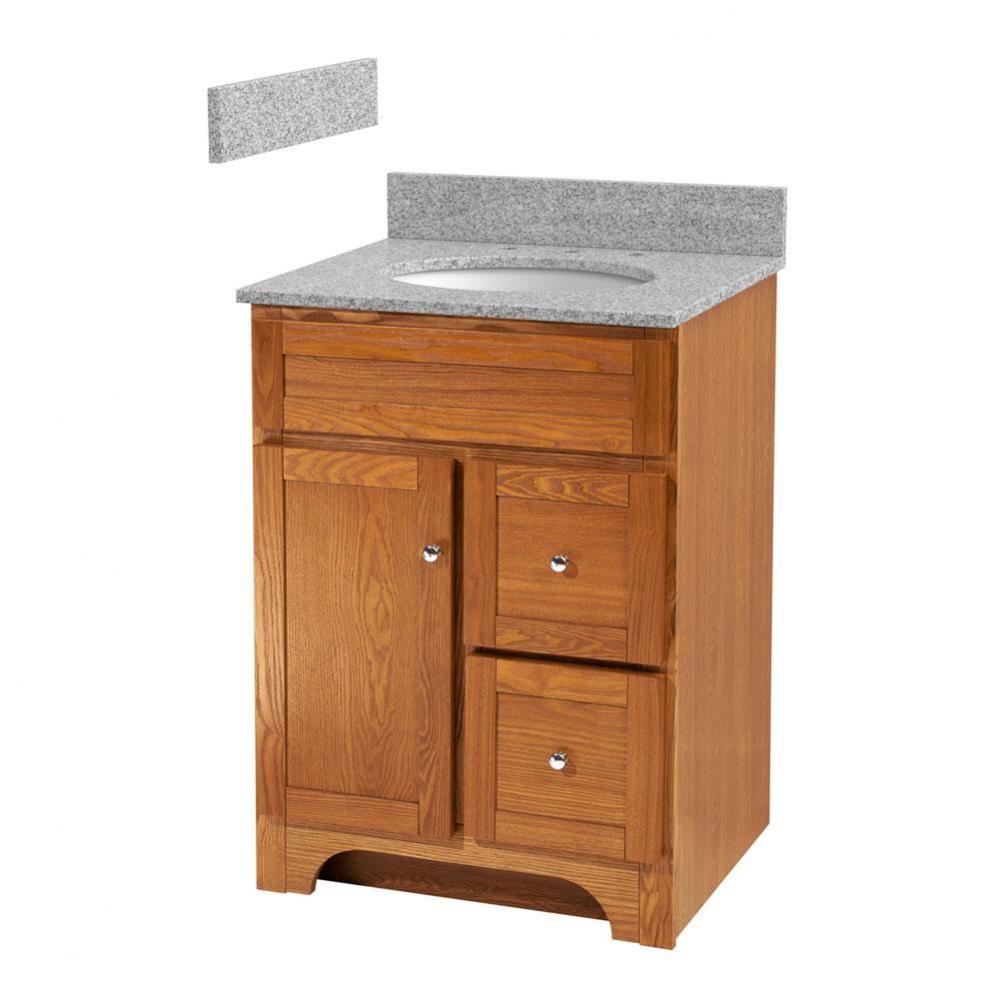 Worthington 24 inch oak bathroom vanity with meteorite gray granite top and white vitreous china