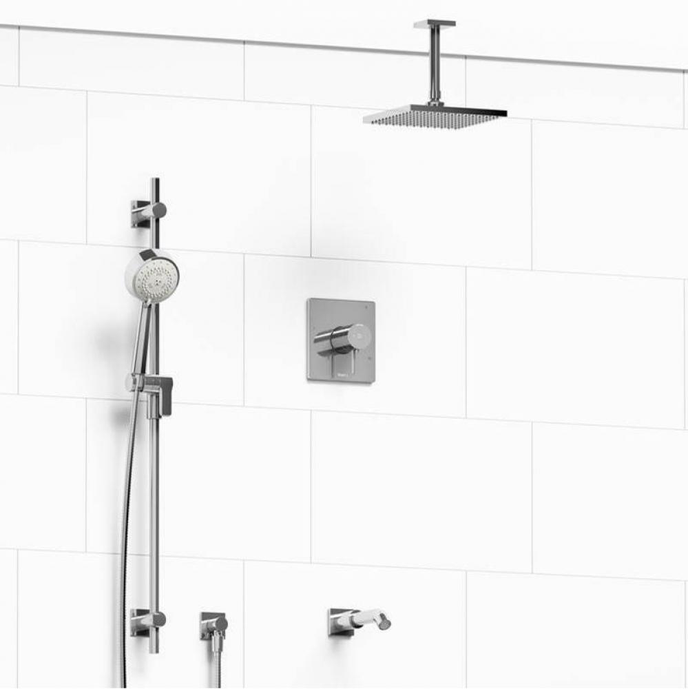 Type T/P (thermostatic/pressure balance) 1/2'' coaxial 3-way system with hand shower rai