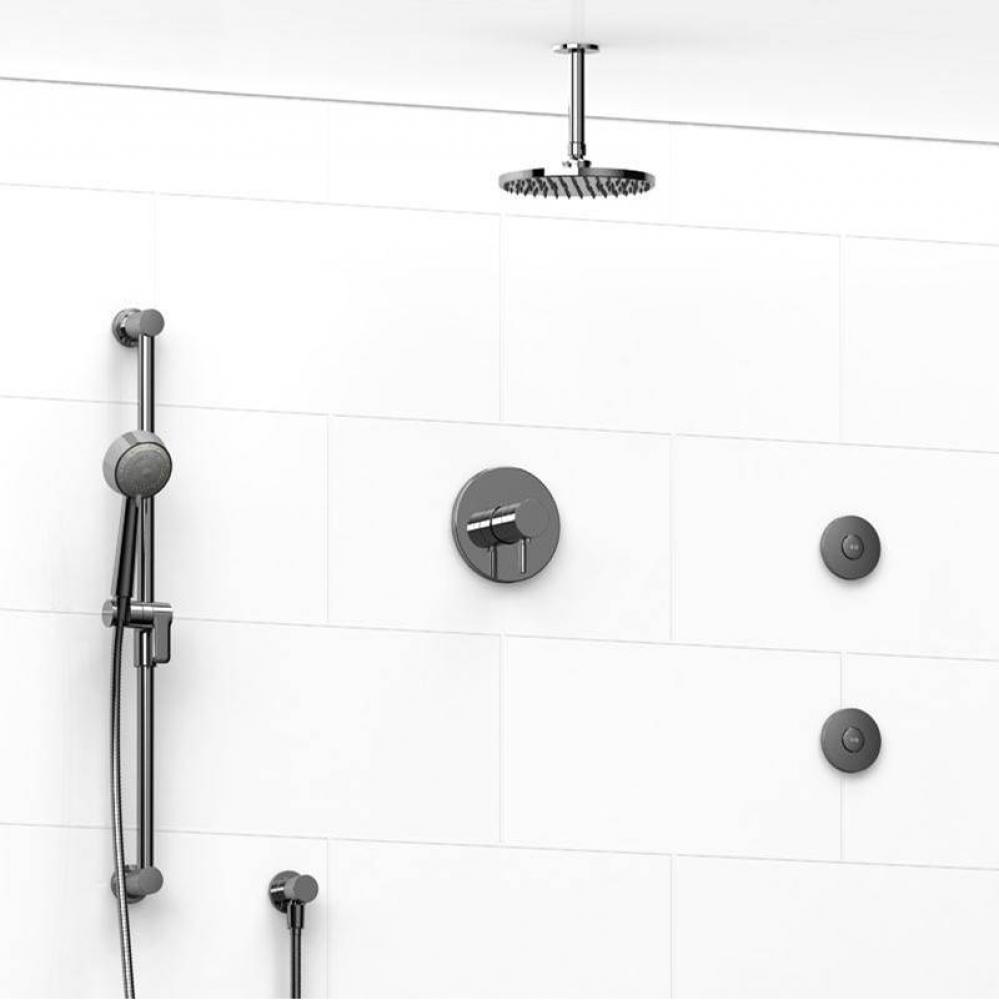 Type T/P (thermostatic/pressure balance) 1/2'' coaxial 3-way system, hand shower rail, e