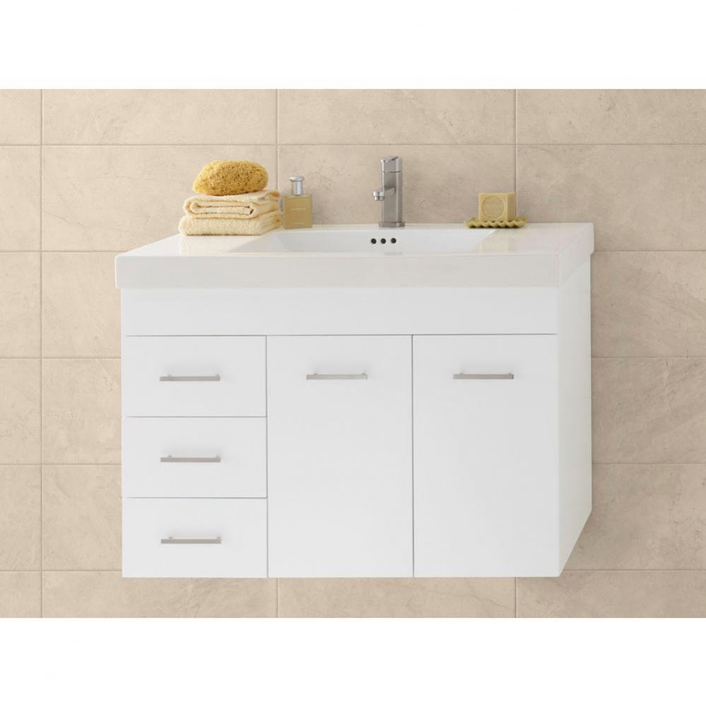 36'' Bella Wall Mount Bathroom Vanity Base Cabinet in White - Doors on Right