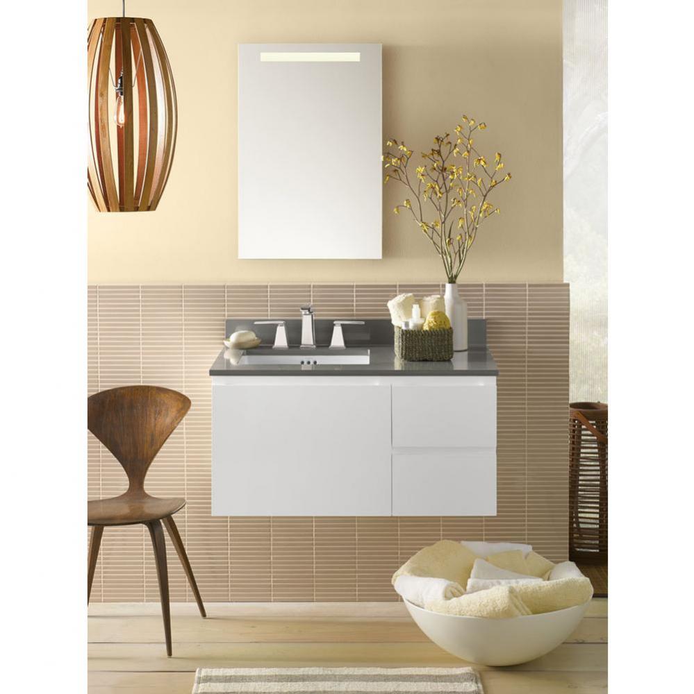 36'' Chloe Bathroom Vanity Base Cabinet in Glossy White - Large Drawer on Left