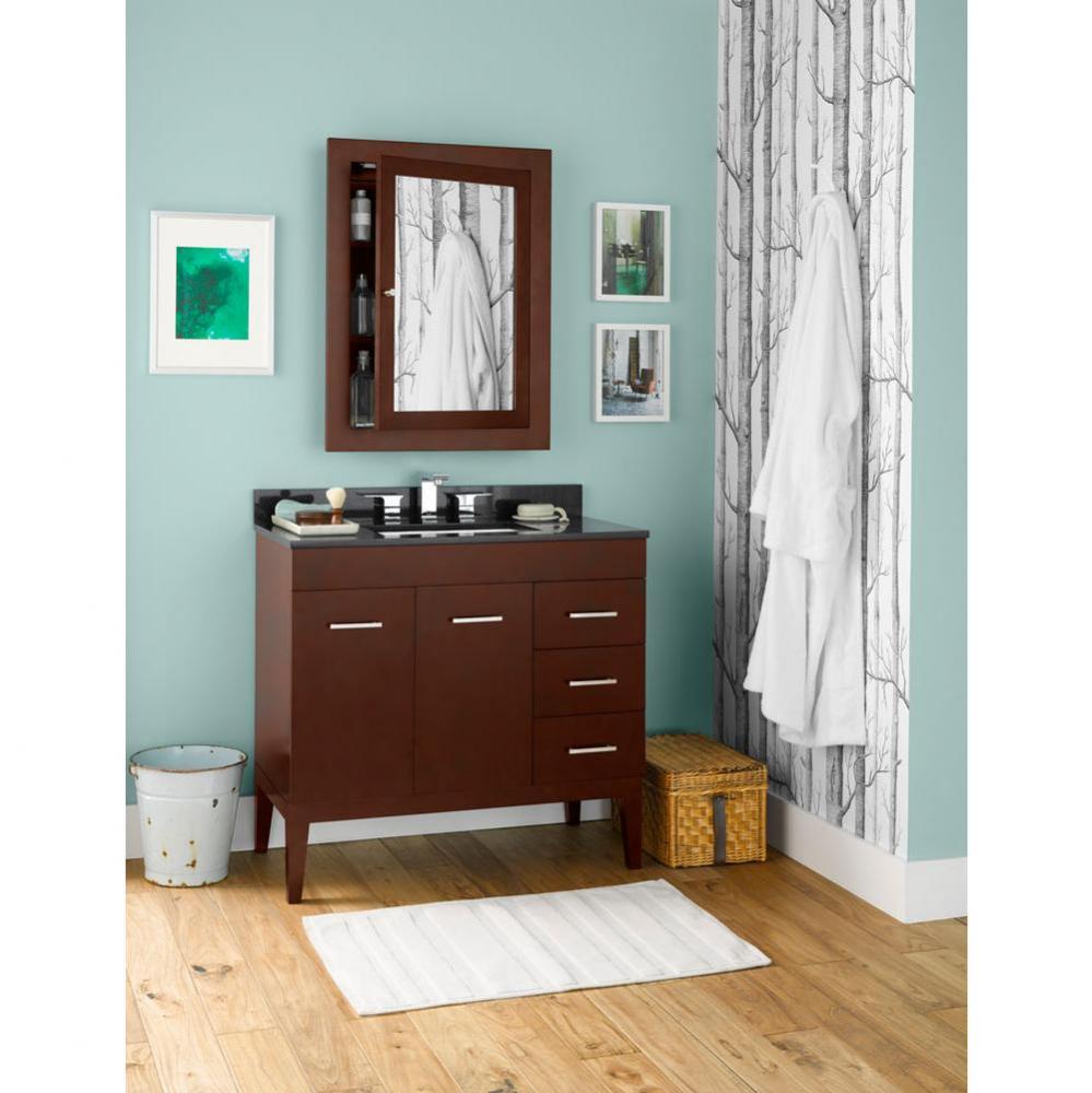 36'' Bella Bathroom Vanity Base Cabinet with Leg in White - Doors on Left, Wood Legs