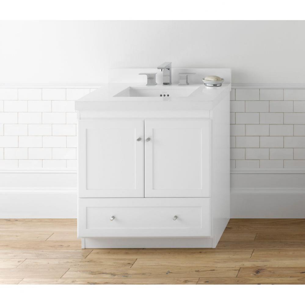 30'' Shaker Bathroom Vanity Cabinet Base in White - Wood Doors