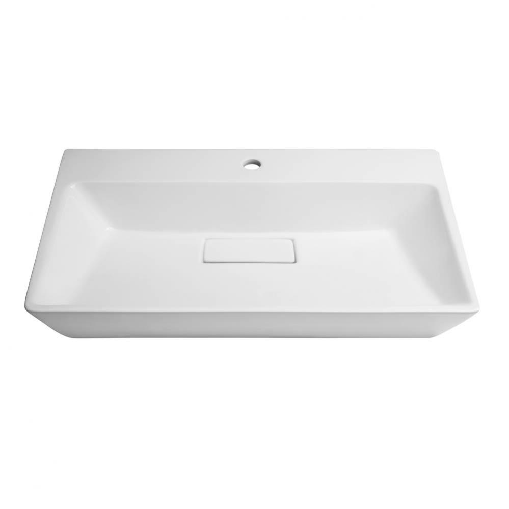 31'' Wide  Rectangular Ceramic Vessel Sinktop and Above Counter with out Overflow in Whi