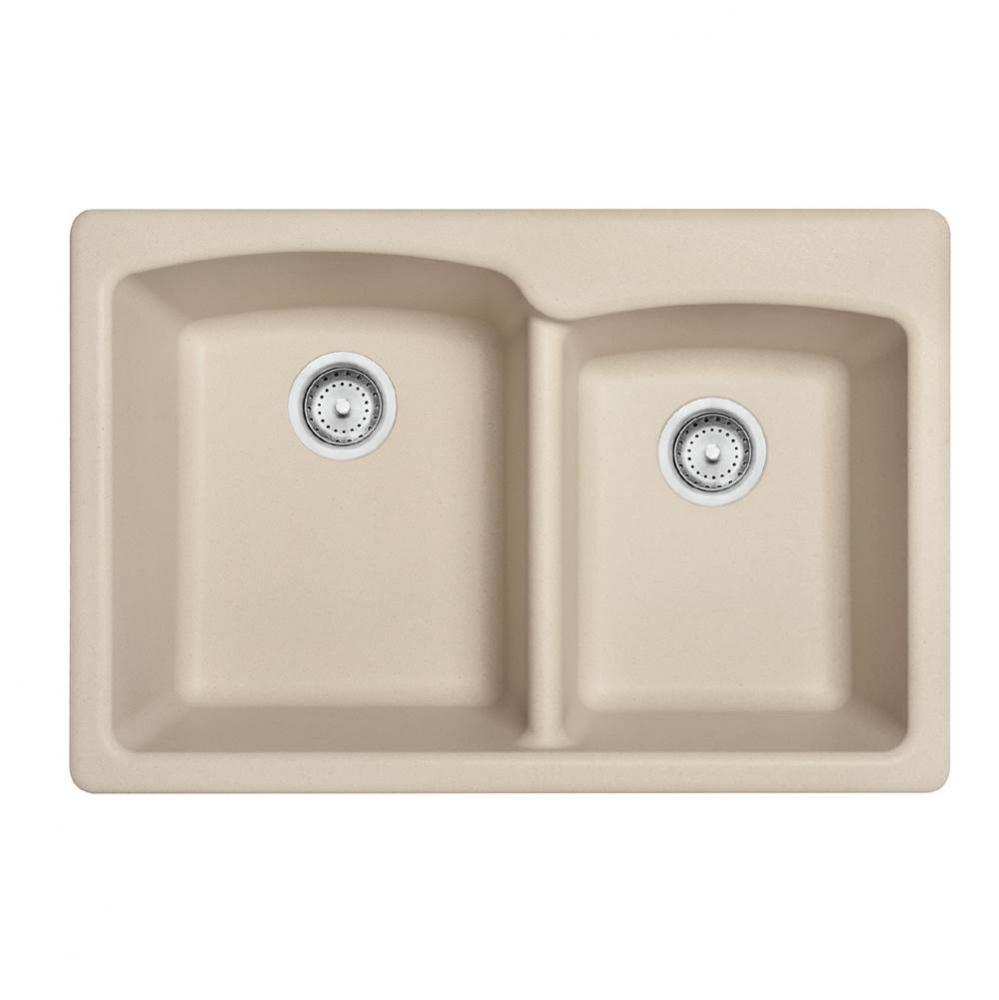 Ellipse 33.0-in. x 22.0-in.Granite Dual Mount Double Bowl Kitchen Sink in Champagne