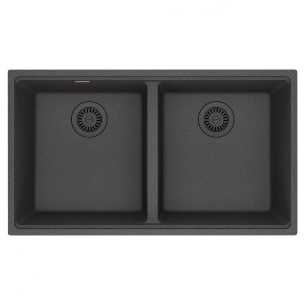 Maris Undermount 33-in x 18.94-in Granite Double Bowl Kitchen Sink in Slate Grey