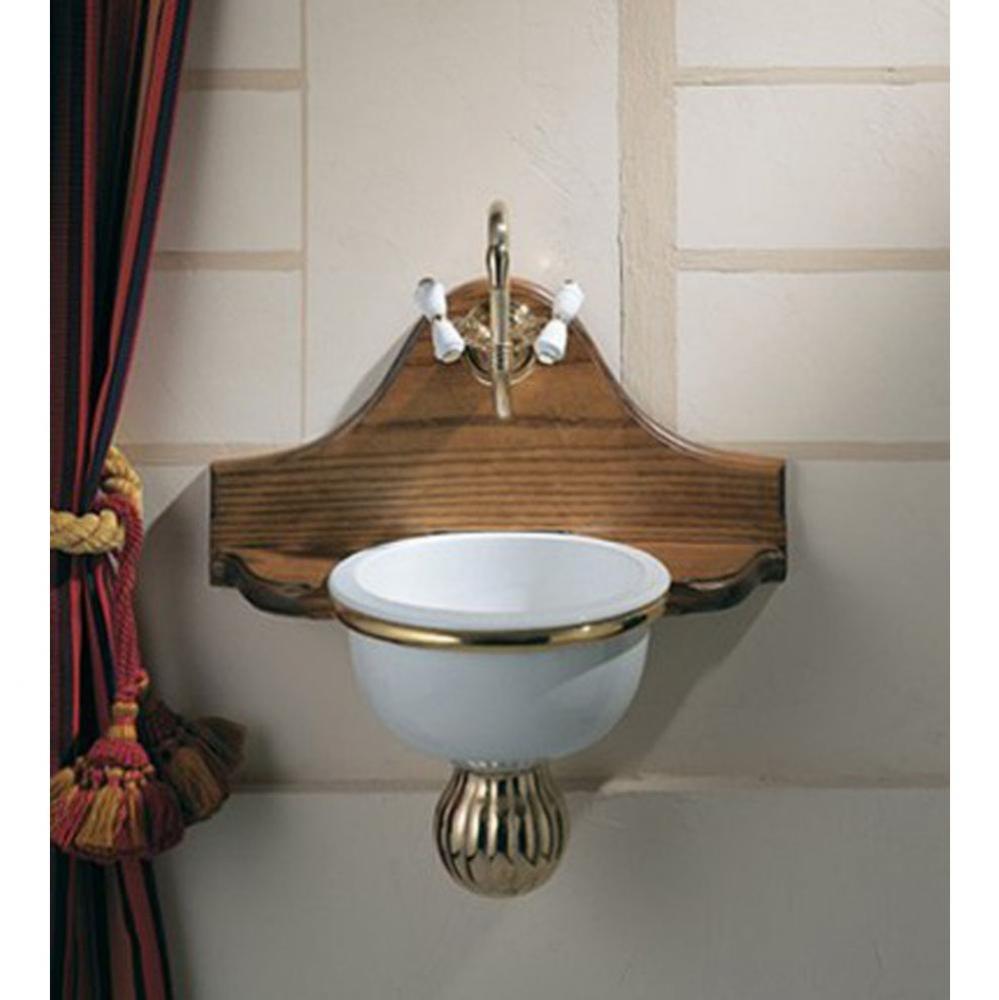 ''Rince Doigts'' Set With Wooden Support, Bowl and Brass Ring in White