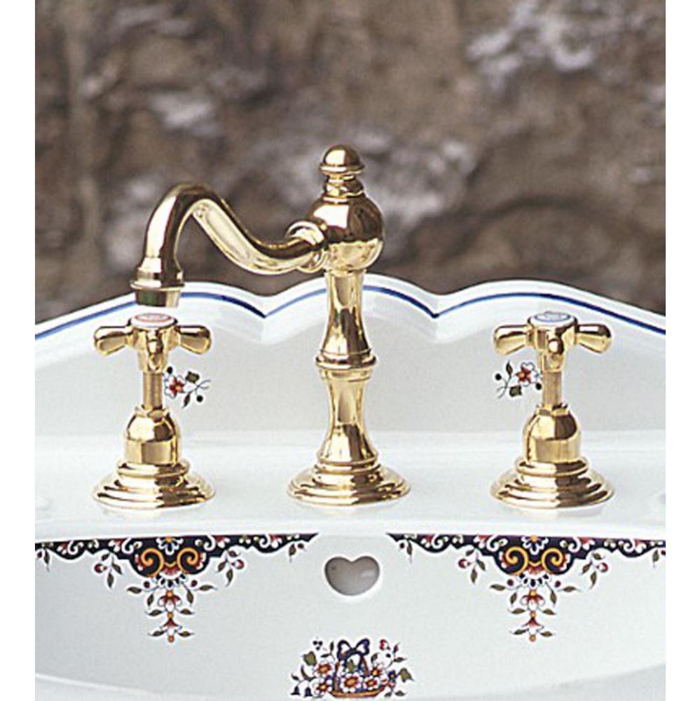 ''Royale'' Widespread Lavatory Set with Cross Handles in Polished Brass
