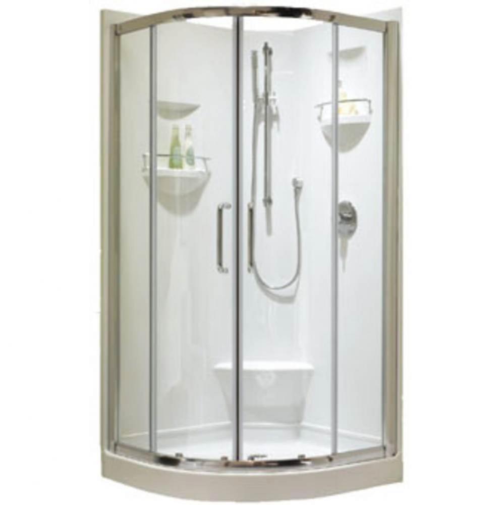 Izia 3636 Neo-Round Acrylic Corner One-Piece Shower with Center Drain in White