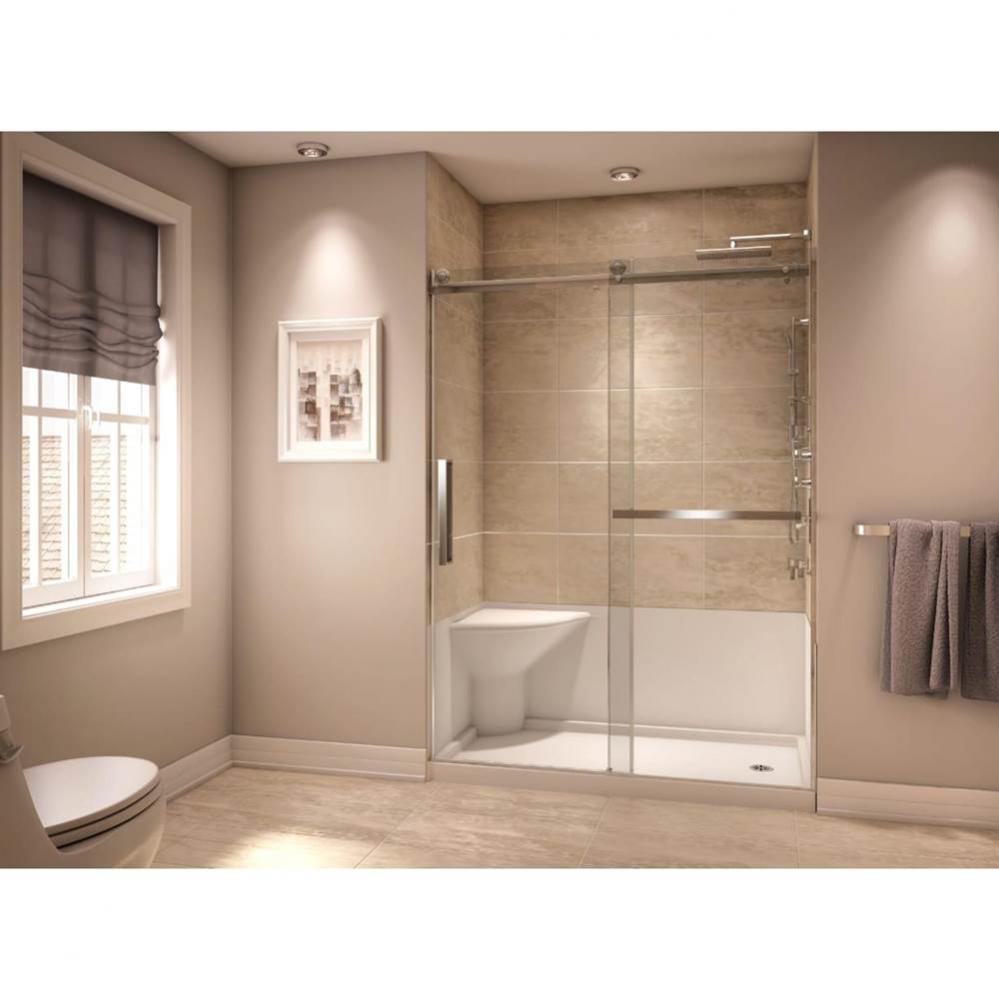 Koya 6032 Acrylic Alcove Shower Base in White with Right Drain and Left Seat