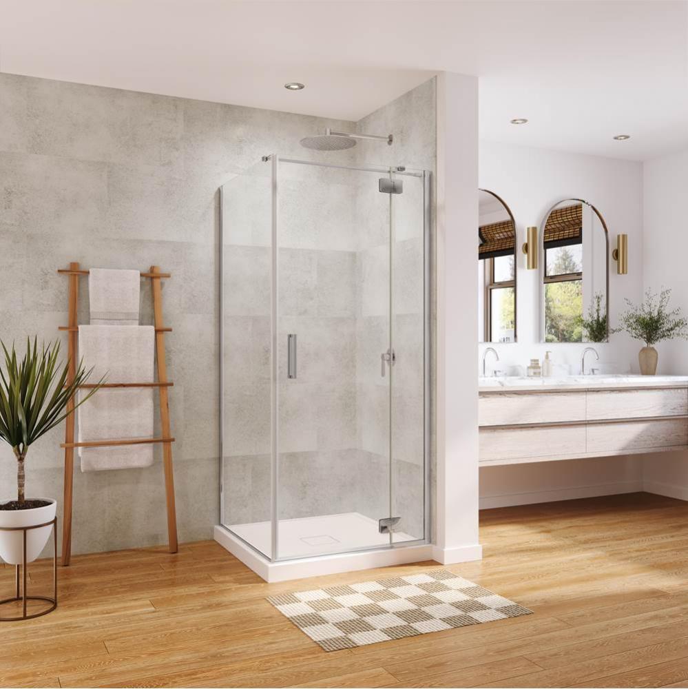 Azelia 36 x 36 x 74 in. 6mm Pivot Shower Door for Corner Installation with Clear glass in Chrome