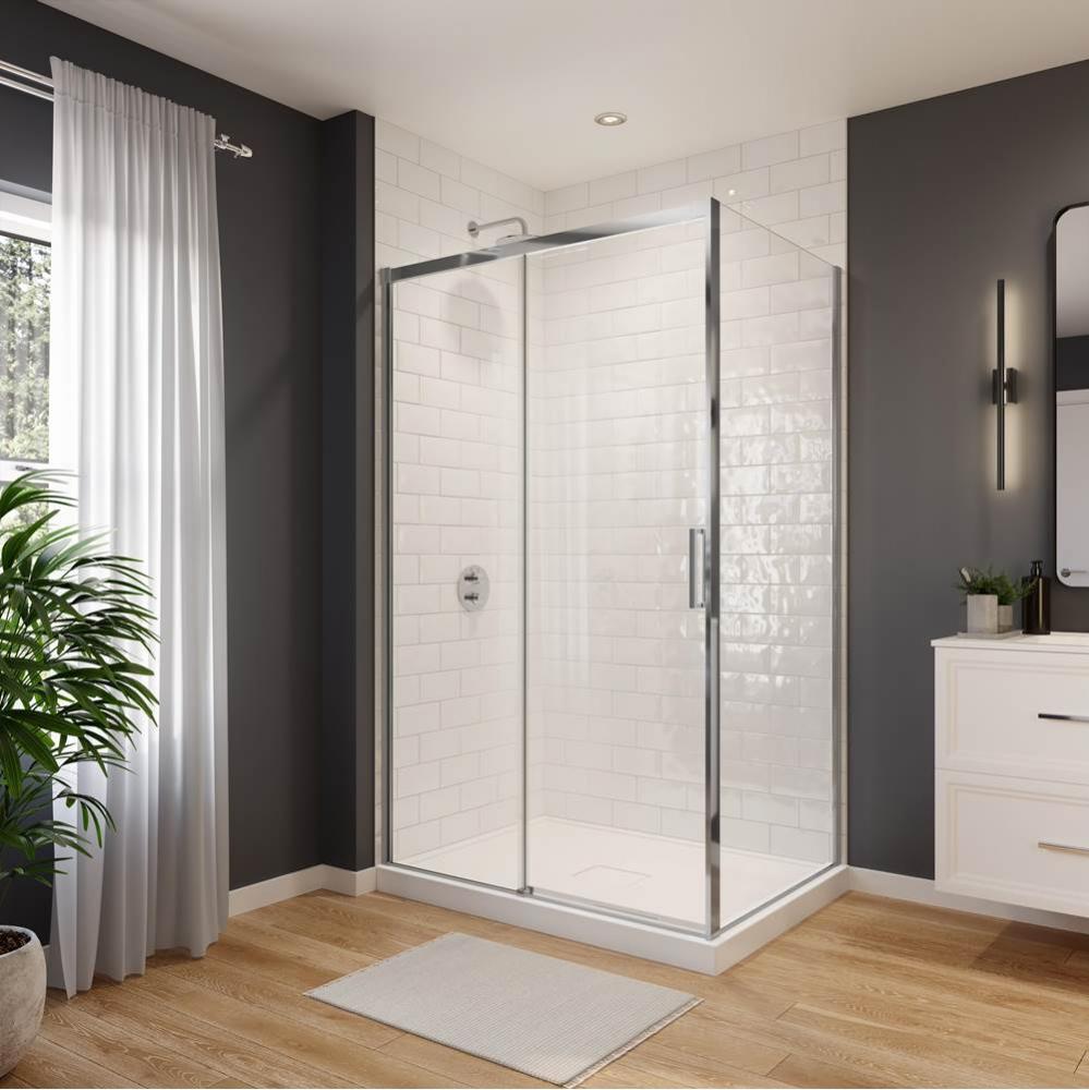 Sella 48 x 32 x 74 in. 6 mm Sliding Shower Door for Corner Installation with Clear glass in Chrome