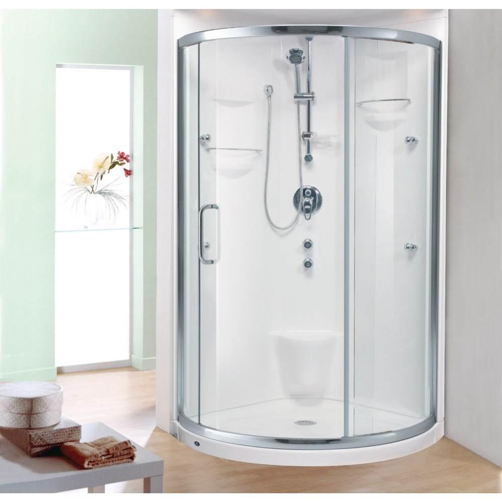 Stella 3636 Round Acrylic Corner One-Piece Shower with Center Drain in White