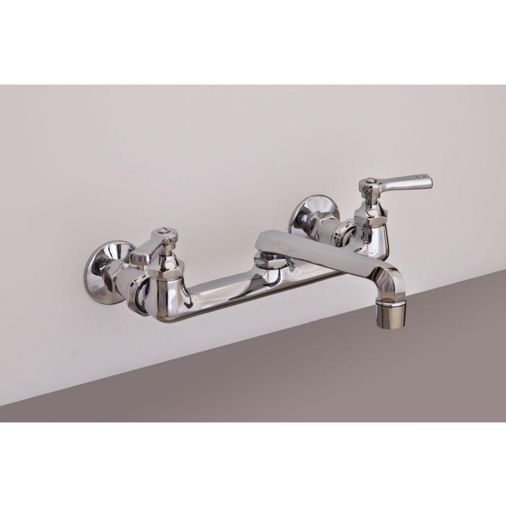Chrome Wall Mt Deco Kitchen Faucet.  8'' Centers. 6'' Swivel Spout. Deco