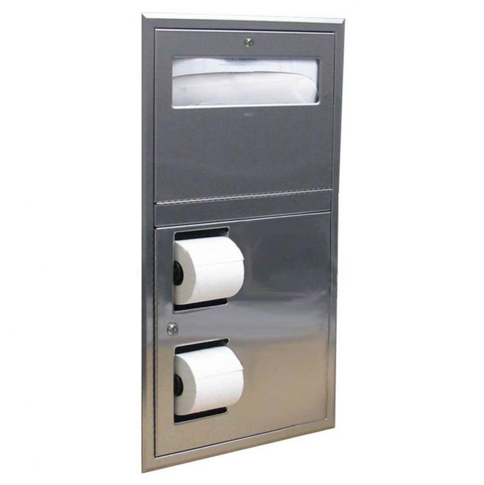 Recessed Seat Cover Dispenser and Dual-Roll Toilet Tissue Dispenser