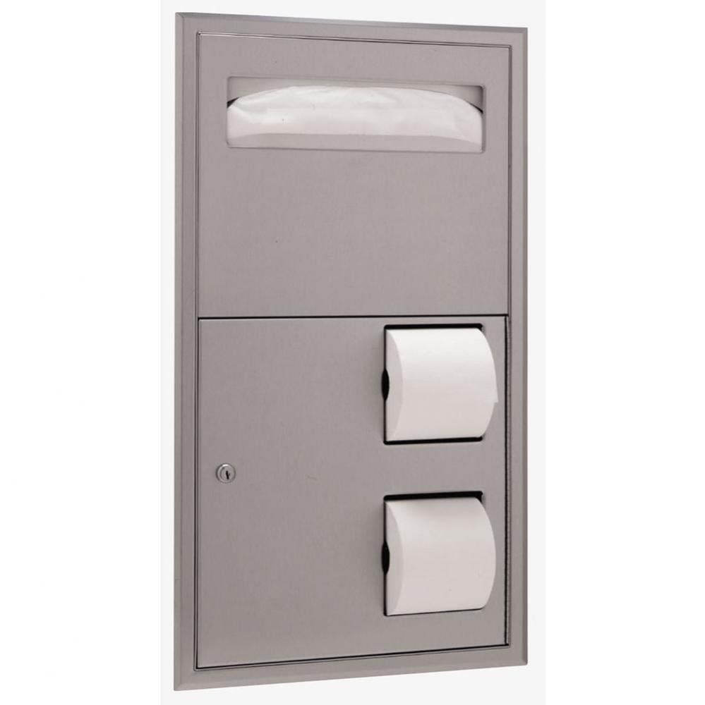 Recessed Seat Cover Dispenser and Dual-Roll Toilet Tissue Dispenser