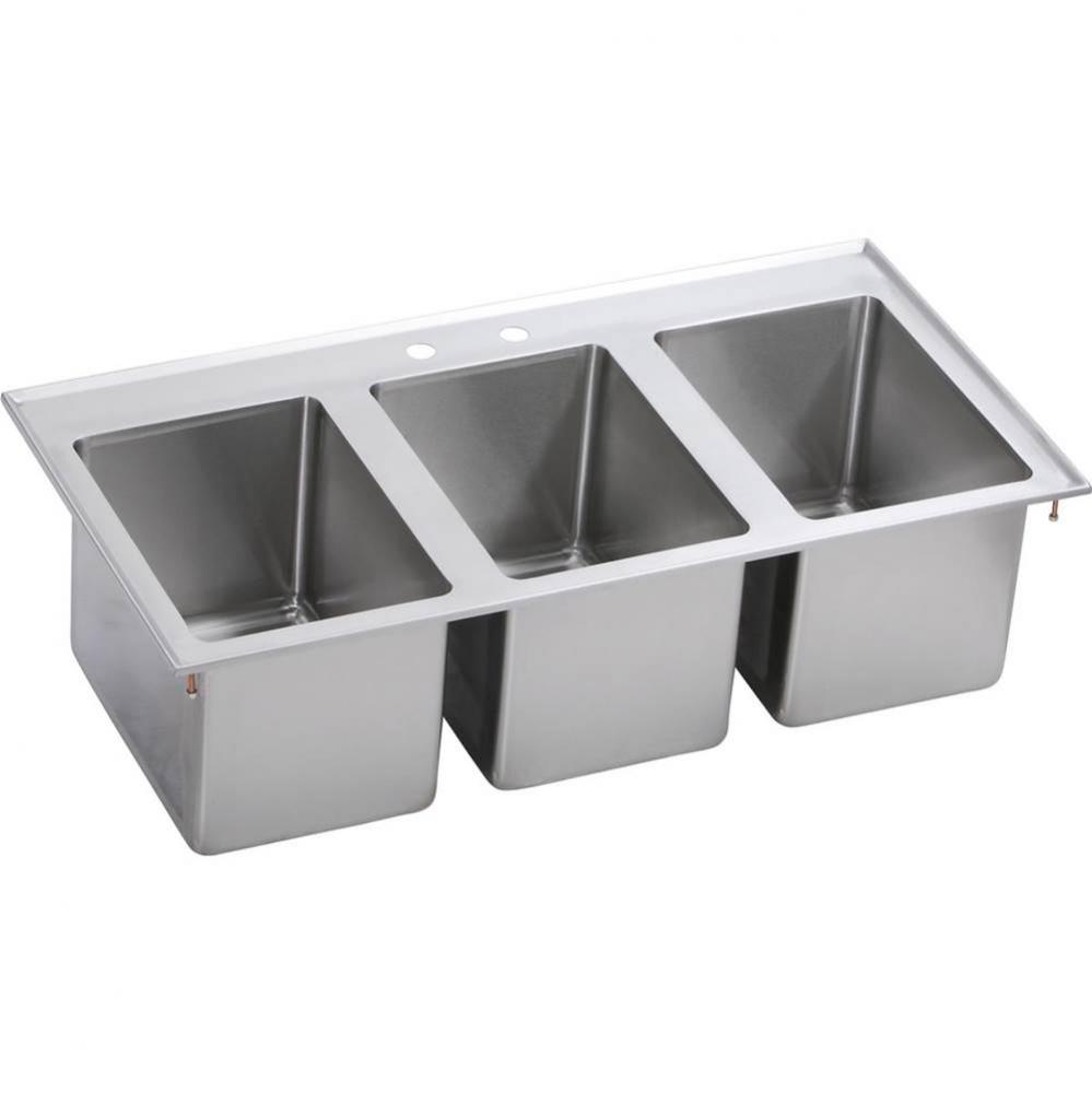 Stainless Steel 37'' x 19'' x 10'' 18 Gauge Three Drop-In Compartmen