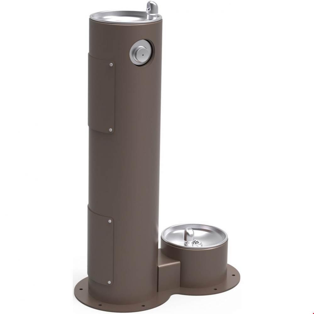 Outdoor Fountain Pedestal with Pet Station Non-Filtered, Non-Refrigerated Brown