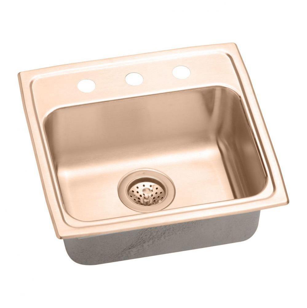 CuVerro Antimicrobial Copper 19'' x 18'' x 6'', 3-Hole Single Bowl D