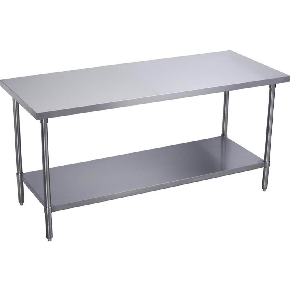 Stainless Steel 120'' x 30'' x 36'' 16 Gauge Flat Top Work Table wit